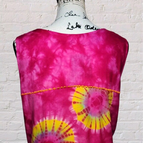 Tie Dye Midi Dress Juniors LG Pink Sleeveless Beaded Fringe Boho Hippie Gypsy - Picture 6 of 6